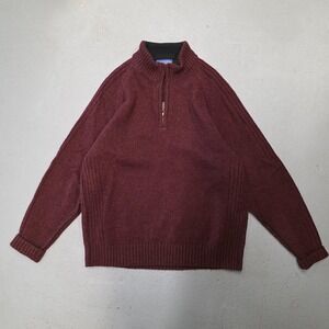 Pendleton Sweater Mens Medium Burgundy Wool Half Zip Pullover Knit Outdoors Warm